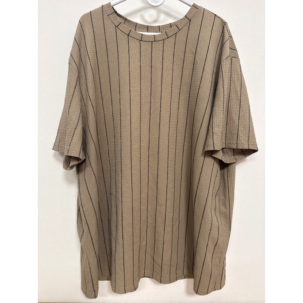 Manfinity Mens 5XL Tan Pinstripe Waffle Knit Short Sleeve T-Shirt Relaxed Fit